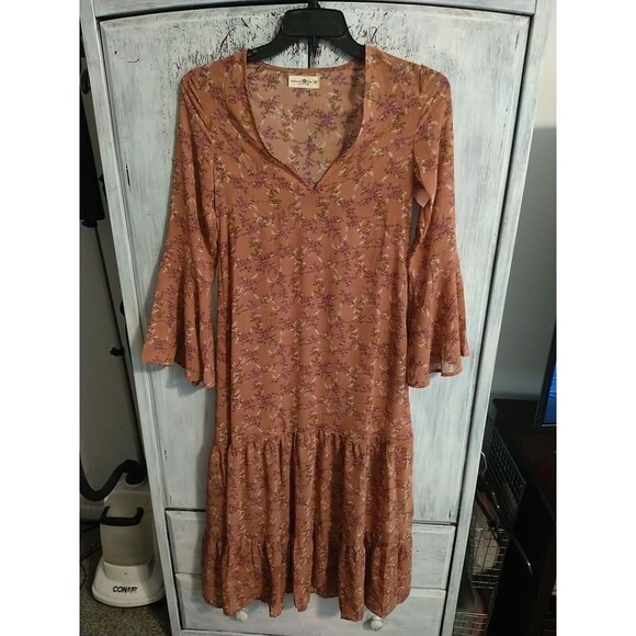 Natural Life Maxi Sheer Flared Sleeve  Dress Xs Boho Feminine Cottage Core - Picture 1 of 9